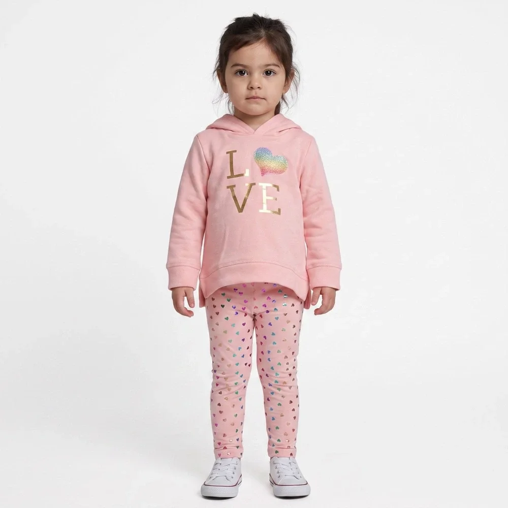 Btween Baby Girls Fleece Love Hoodie & Leggings Outfit Set 24 Months Blush Pink